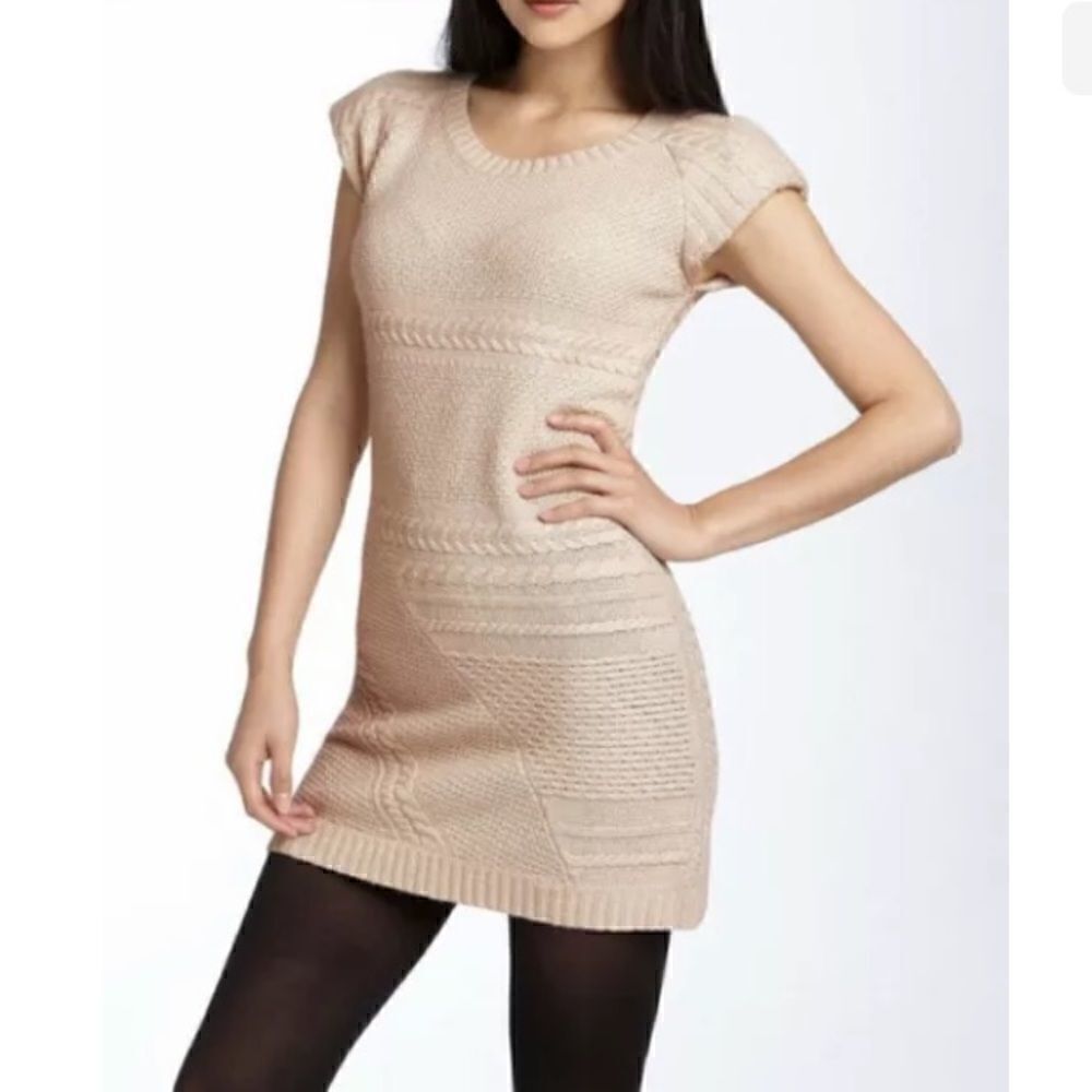 Theory Silasi Woodstock Beige Cashmere Wool Blend Cap Sleeve Sweater Dress